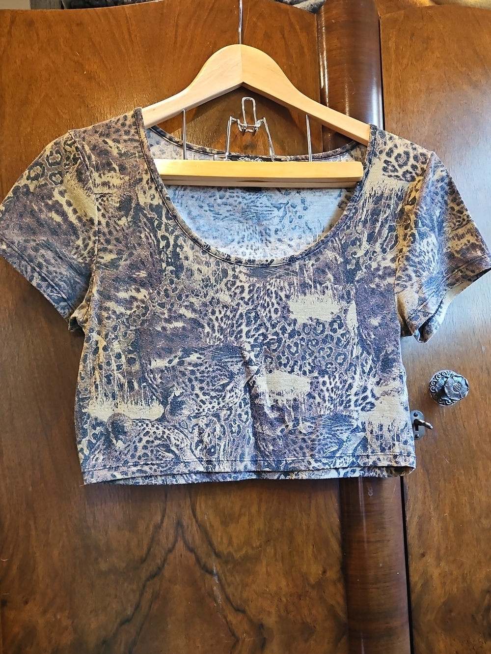 Women's Animal-Print Scoop Neck Crop Top - Size L